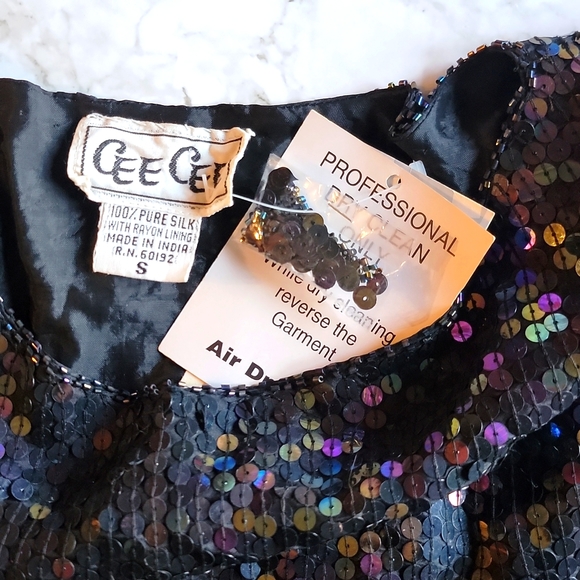NWT CeeCee black sequined and beaded blouse, small/medium - Picture 6 of 6